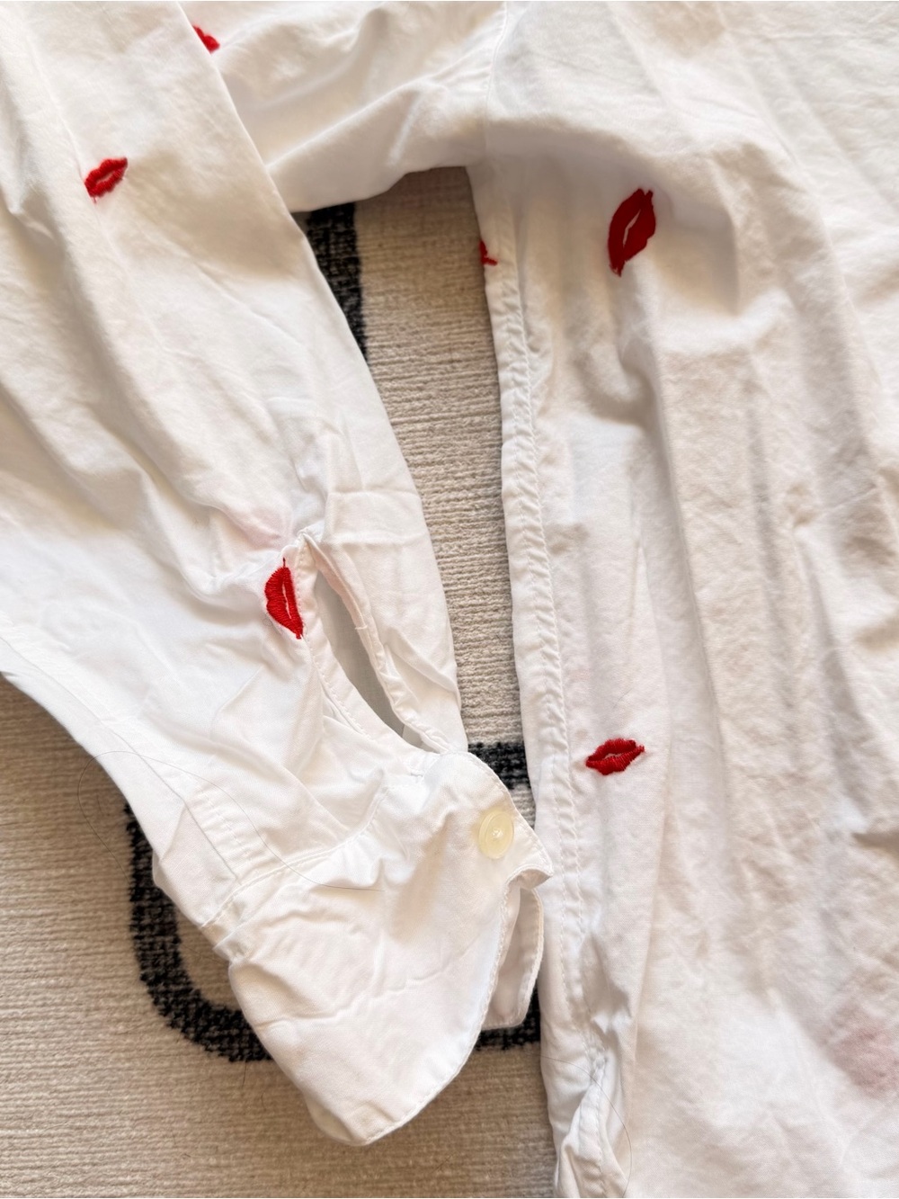LOFT White Button-Down Shirt with Red Lip Print - Picture 4 of 6